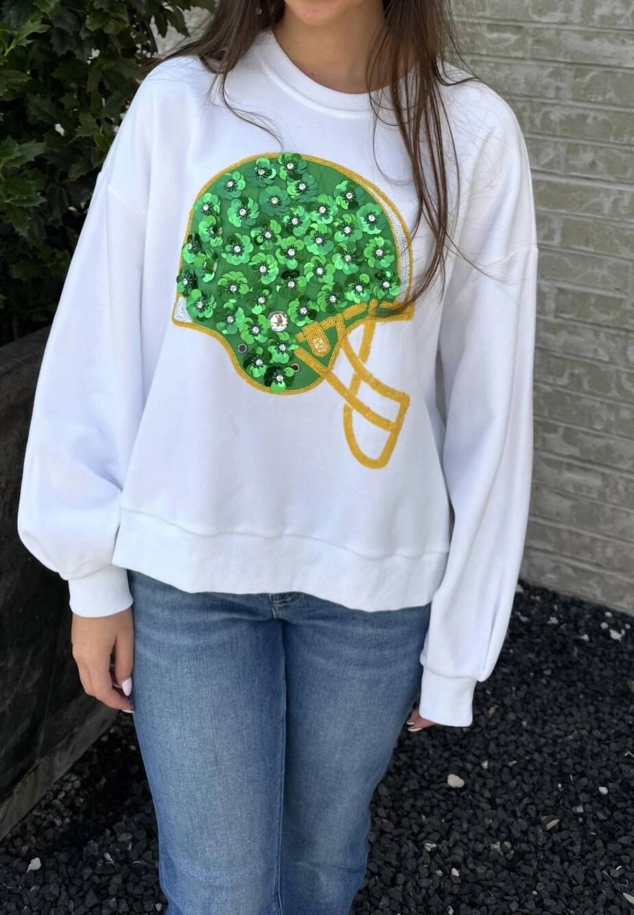 NEW QUEEN OF SPARKLES helmet sweatshirt in white/green/yellow
